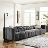 Channel Tufted Performance Velvet Sectional, 4-Piece Sofa, Black Gray Modway