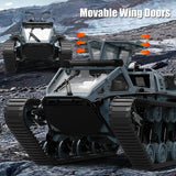 Mostop RC Tank Car, 1:16 Scale 2.4Ghz Remote Control Crawler High Speed Tank, Off-Road RC Tracked Vehicles 360°Rotating Drifting Car with 2 Batteries, Military Truck for Kids Adults, Gray