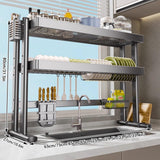 BEBANE Over The Sink Dish Drying Rack, Large-Capacity Space-Saving Kitchen Dish Rack, Adjustable Height, Space Saving, for Dishes, Glasses, Bowls, Cutlery(85cm/33.5in)