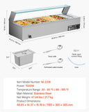 VEVOR Commercial Food Warmer, 1500W Electric Stainless Steel Steam Food Warmer with Glass Cover, 6 x 1/3 Size Pans Buffet Bain Marie with Soup & Perforated Ladles, for Catering, Restaurant & Party