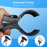 FLOCURE Hair Dryer Stand Holder Hands Free - Adjustable Blow Dryer Stand with Universal Non-Slip Clip & Sturdy Tripod Base for Home Styling, Elderly & Pet, Hair Dryer Holder with 180 Deg Rotation