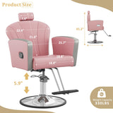 KIGOTY Salon Chair for Hair Stylist, Reclining Salon Chair with Hydraulic Pump,360 Degree Swivel Hair Stylist Chairs with Footrest and Adjustable Headrest for Barbershop (Pink-Silver)