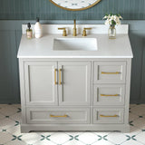 DELUXE LIVING 42 Inch Bathroom Vanity with Sink Combo, Solid Wood Frame with Stone Top & Backsplash, Fully-Assembled with Soft-Closing Doors & 4 Drawers, Greige