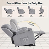 FLEXISPOT XL31 Power Lift Recliner Chair for Elderly, Electric Lift Chair with Massage & Heat, PU Leather Reclining Sofa w/Cup Holders, Side Pockets for Living Room Bedroom(Medium Size,Gray)