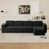 Furnify 136" Cloud Sectional Couch, Left/Right Facing Convertible Sofa with Deep Seat, L-Shape Modular Upholstered Foam Couch for Living Room Bedroom, No Assembly Required (Corduroy Fabric, Black)