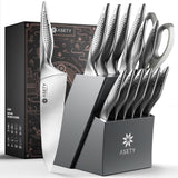 ASETY Knife Set - Ultra Sharp Knives Set for Kitchen with block, 15 PCS Stainless Steel Knife Set with Built-in Sharpener, Ergonomic Non-Slip Handle, Elegant Box for Men Women, Fathers day