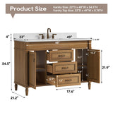 DELUXE LIVING 48 Inch Bathroom Vanity with Sink Combo, Classic Bathroom Cabinet with Countertop & Backsplash, Solid Wood Vanity with Soft Closing Doors & Dovetail Drawers, Ceramic Sink, Light Walnut