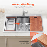 VEVOR Drop In Kitchen Sink 33 Inch Kitchen Sink Workstation, 304 Stainless Steel Top Mount Sinks, Drop-In Single Bowl with Ledge & Multiple Accessories Sink for RV, Prep Kitchen, Bar 33 x 22 x 9inch