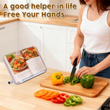 2 in 1 Dual-use Music Stand & Desktop Book Stand, Adjustable Height 16.5"-51", 100% Solid Wood Laptop Floor Stand Book Holder with Elastic Page Clips for Cookbooks (White)
