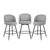 LUE BONA 26''H Swivel Bar Stools Set of 3, Counter Height Bar Stools with Backs, Lumbar Pillow and Black Metal Frames, Upholstered Modern Barstools for Kitchen Island, Linen Farbic, Gray