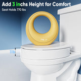 SAMODRA Raised Toilet Seat Riser Round, White, 3 Inch High Elevated Toilet Seat for Seniors, Soft Close, Easy Install & Clean (Round)