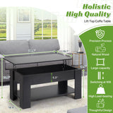 GINMAON Lift Top Coffee Table with Hidden Storage-39.4" Modern Lift-Up Design, Convertible Dining & Laptop Desk for Living Room, Reception-Scratch-Resistant, Spacious Compartment & Shelves (Black)