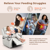 Electric Nursery Recliner Chair, Triple Motor Power Glider, 270° Swivel Rocking Chair with Adjustable Armrests, 8-Point Massage & Lumbar Heating, Phone Holder & Storage, Upholstered Nursing Chair