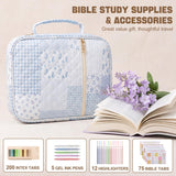 KOUDGY Bible Cover Case for Women Large Quilted Bible Carrying Bag with Handles Bible Study Supplies & Accessories Christian Gifts for Women(Cotton-Blue, L)