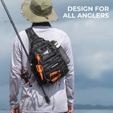 KastKing BaitSpace Standard Fishing Tackle Sling Bag, Water-resistant Sling Pack for Bank, Wader & Boat Fishing, Rod & Beverage Holder, Adjustable Straps, Durable 420D Nylon Fabric