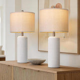 PoKat 27.5'' Tall Table Lamps for Living Room Set of 2, Stone-Like Ceramic Bedroom Lamps for Night Stands, Farmhouse Bedside Lamps for Bedroom Living Room, Nightstand Lamps for End Table, Hallway