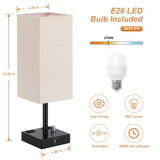aooshine Fully Dimmable Nightstand Lamps Set of 2 - Table Bedside Lamp with USB C+A Charging Ports & 2 AC Outlets, Square Lamp Sets Linen Fabric Shade for Bedroom Living Room(Bulb Included)