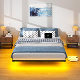 HAVONIZD Floating Bed Frame Full with LED Lights and Charging Station - 8 inch Platform Bed Frame No Box Spring Needed, Easy Assembly