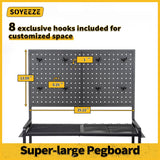 SOYEEZE Large Size Fishing Rod Holders for Garage, 3-Tier Fishing Pole Rack with Pegboard and Hooks, Fishing Gear Tackle Box Organizer Up to 12 Rods, Rolling Fishing Storage Cart with Lockable Wheels