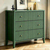 Fatmok Fluted 3 Drawer Dresser for Bedroom Set of 2, 34" Wide Chest of Drawers, Modern Wood Nightstand End Table with Metal Handles, Striped Storage Cabinet for Living Room, Hallway, Entryway, Green