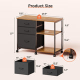 Maihail 3 Drawer File Cabinet with Wheels Rolling Printer Stand with Open Storage Shelf Fabric Lateral Filing Cabinet for Home Office,Rustic Brown
