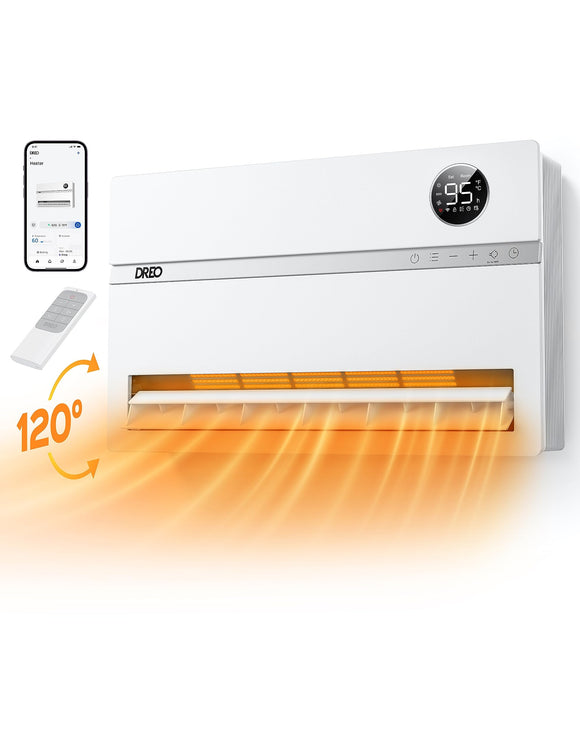 Smart Wall Heater, Electric Space Heater for Bedroom 1500W, 120° Vertical Oscillation, Adjustable Thermostat Dreo