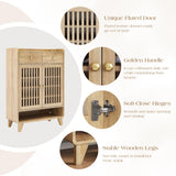SnyFivv Shoe Cabinet, 43.9" Tall Shoe Storage Cabinet with 2 Doors & Drawer, Freestanding Shoe Organizer Cabinet with 3 Adjustable Shelves, Wooden Shoe Rack Organizer for Entryway, Hallway (Wood)