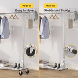 VIPLEEO Clothing Garment Rack Capacity 550LBS Rolling Clothes Rack on Wheels - Heavy Duty Commercial Storage Organizer - Mobile Clothes Rack with Multifunctional Design (Silver)