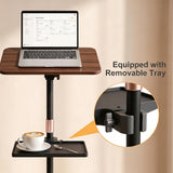 2 in 1 Dual-use Music Stand & Desktop Book Stand, Adjustable Height 16.5"-51", 100% Solid Wood Laptop Floor Stand Book Holder with Elastic Page Clips for Cookbooks (Black Walnut with Tray and Wheels)