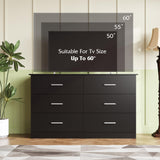 WLIVE Wood Dresser for Bedroom, Black 53'' Wide Chest of Drawers with 6 Drawer, Oak Furniture Large Storage Tower Unit, Closet Store Organizer for Living Room, Hallway, TV Stand, Modern Minimalist