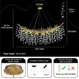kvtinmty L55‘’ Rectangular Crystal Gold Chandelier, Modern Large Oval Tree Branch Crystal Chandeliers for Dining Room,16-Light Flush Mount K9 Crystal Chandeliers, for Kitchen Island,Dining Room