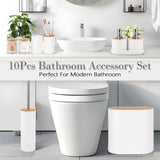 Bathroom Accessory Set,10 PCS White Bathroom Accessories Set with Trash Can, Toothbrush Holder, Soap Dispenser, Toothbrush Cup, Vanity Tray, Soap Dish, Toilet Brush, Qtip Holders