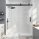EASYWORC Frameless Shower Door, 55-60" W x 76" H Sliding Glass Shower Door, 1/4''(6mm) SGCC Tempered Glass with Explosion-Proof Film Nano Coating in Matte Black Finish