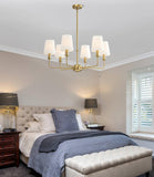 QUENEY 6-Light Brushed Gold Pendant Chandelier with Fabric Shades, E12 Base - Farmhouse & Industrial Style for Kitchen, Living Room, Dining Room, or Bedroom Lighting
