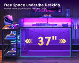 ODK 48 Inch Gaming Desk with USB Charging Ports and LED Lights, Reversible L Shaped Computer Desk with Storage Shelves
