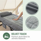 Mopaicot Folding Camping Cot for Adults, Adjustable 4-Position Reclining Chair with Mattress and Pillow, Lounge Chair Camp Cots Bed for Sleeping, Travel, Garden, Pool, or Office Nap (Gray)