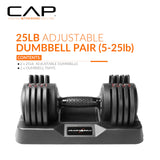 CAP ADJUSTABELL® 25 lb Pair of Adjustable Dumbbells with Contoured Full Rotation Handle, Honeycomb Black Handle