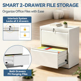 SAWJEC 2 Drawer File Cabinet with Lock, White Metal Lateral Filing Cabinet