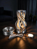 MAKER 3D Twist Spiral Table Lamp in Silver - Handmade 3D Printed Shadow Projection Night Light, Dimmable USB LED Bedside Accent Lamp for Bedroom, Nursery and Office Desk Decor
