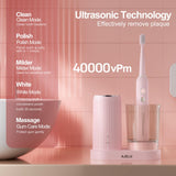 AJELU Electric Toothbrush Set for Women with UV Light Drying Holder, 8 Brush Heads, Smart Timer, USB Rechargeable – Soft Pink Edition