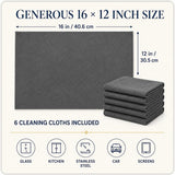 wosdy 6 Pack Microfiber Cleaning Cloths, 16x12 Inch Reusable Lint Free Cleaning Rags for Car Cleaning, Kitchen Cleaning, Windows and Glass, Stainless Steel, Screens and Household Surfaces