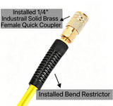 SYXQT Hybrid Air Hose 1/4-Inch x 100FT,Air Compressor Hose 300 PSI Heavy Duty,Lightweight,Kink Resistant,All-Weather Flexibility with 1/4-Inch Industrial Air Fittings and Bend Restrictors,Yellow