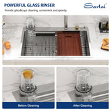 Sarlai 33 Inch Waterfall Kitchen Sink Drop In - 33x22 Waterfall Drop Workstation Stainless Steel 16 Gauge Multifunction Single Bowl Smart Top Mount Kitchen Sink with Faucet Combo