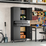 Yizosh Metal Garage Storage Cabinet with Locking Doors and Adjustable Shelves, 74" Rolling Tool Storage Cabinet with 4 Wheels and 2 Drawer for Garage,Warehouse