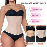 YIANNA Waist Trainer for Women Latex Underbust Tummy Control Waist Cincher Corset Hourglass Body Shaper Zipper and Hooks,YA2231-Beige-XS