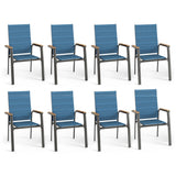 MFSTUDIO Stackable Patio Dining Chairs Set of 8, Aluminum & Textilene, Blue