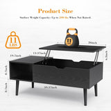 Lift Top Coffee Table with Hidden Storage and Open Shelf, Modern Wood Coffee Table for Living Room, Rising Tabletop Center Table for Small Spaces, Black Multifunctional Cocktail Table
