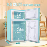 WANAI 3.5 Cu.Ft Mini Fridge with Freezer, Freestanding Refrigerator for Office, Dorm, Apartment, 7-Level Adjustable Thermostat, 2 Removable Shelves and Bakset, Small Fridge in Blue
