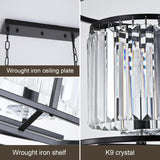 PULLCU Modern Black Crystal Dining Room Chandelier 31.5" Oval Kitchen Island Pendant Light 5-Light Adjustable Chandelier Light Fixture for Living Room