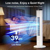 Antarctic Star 37-Inch Bladeless Portable Tower Fan 80°Oscillating,Quiet Cooling with 12H Timer Remote Control, 6 Speed, 4 Modes, LED Display,Standing Fan Powerful for Bedroom Office Dorm, White